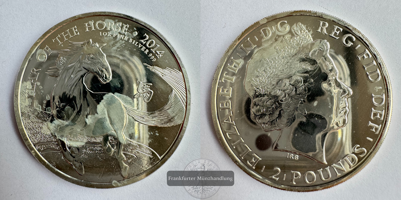 Großbritannien  2 Pounds Year of the Horse 2014  FM-Frankfurt KM#1281 Feinsilber: 31,1g   
