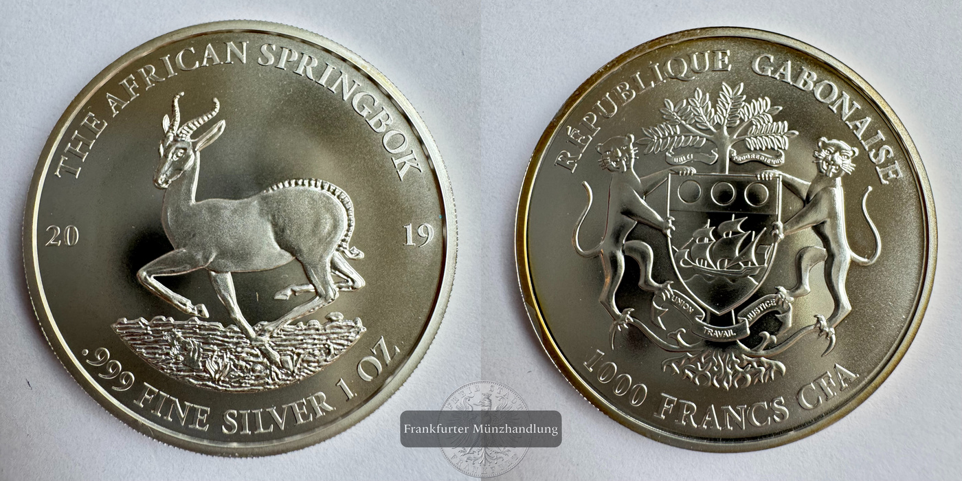  Gabun 1000 Francs CFA (African Springbok) 2019 (2014-21) FM-Frankfurt KM#55 Feinsilber: 31,1g   