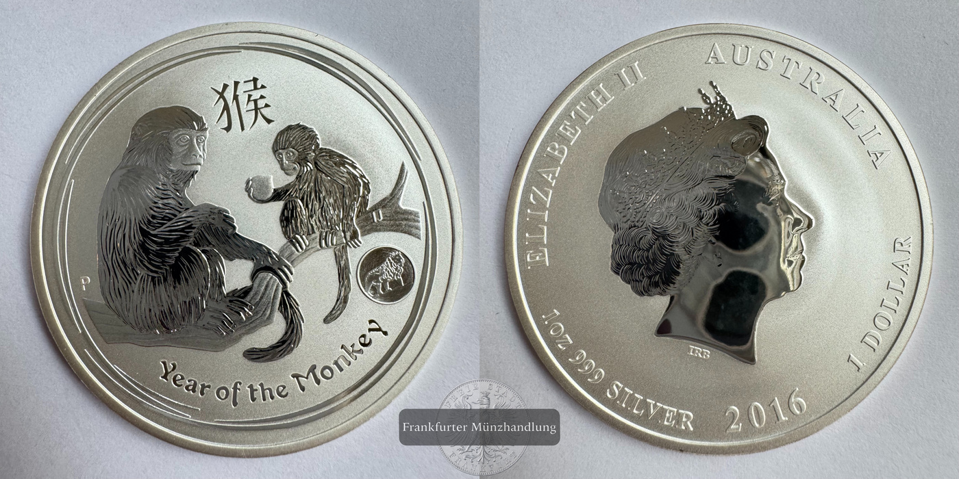  Australien 1 Dollar Year of the Monkey 2016 LION PRIVY FM-Frankfurt KM#3255 Feinsilber: 31,1g   