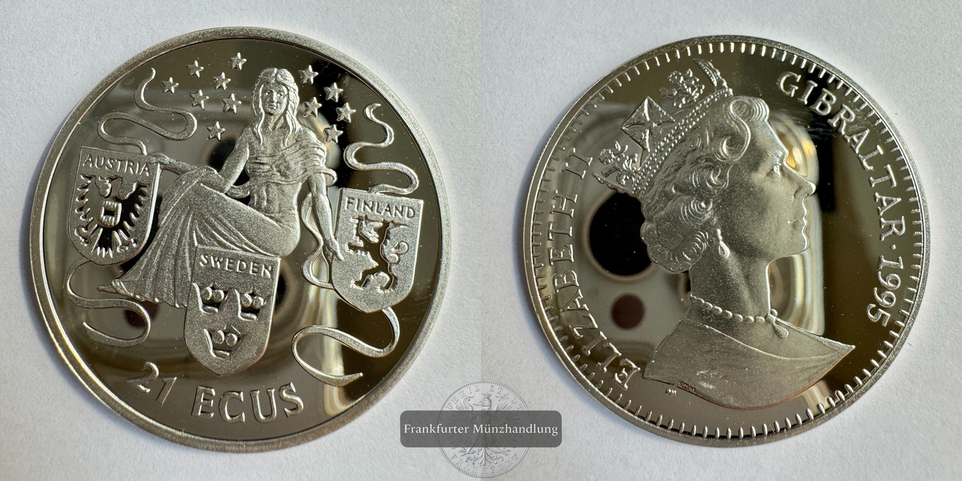  Gibraltar 21 ECU 1995 FM-Frankfurt KM# 498 Feinsilber: 17,76g   