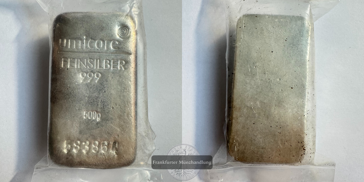  500g Silberbarren (Umicore) FM-Frankfurt Feingewicht: 500g   