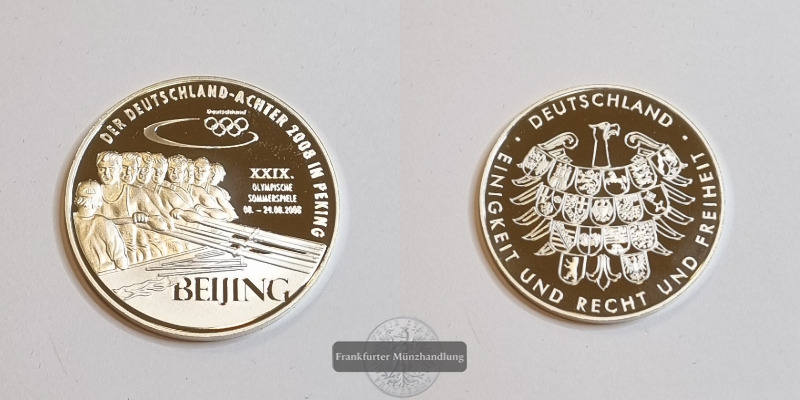  Deutschland Medaille Olympia China 2008 Rudern FM-Frankfurt Feinsilber: 22,7g   