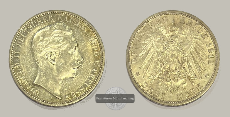  Deutsches Kaiserreich Preussen Wilhelm II. 1888-1918 3 Mark 1909 A FM-Frankfurt Feinsilber: 15g   