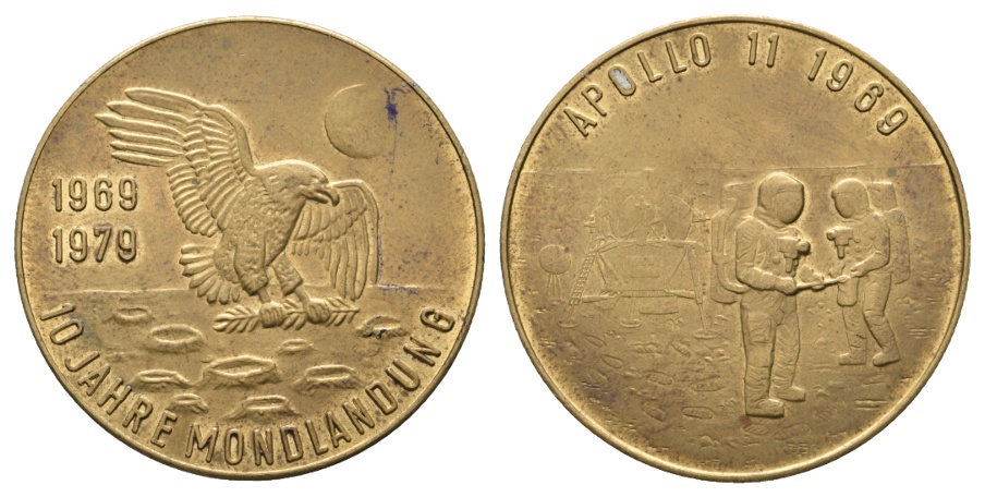 Medaille; 10 Jahre Mondlandung 1979; Apollo 11 1969; 9,04 g; Ø 30,1 mm