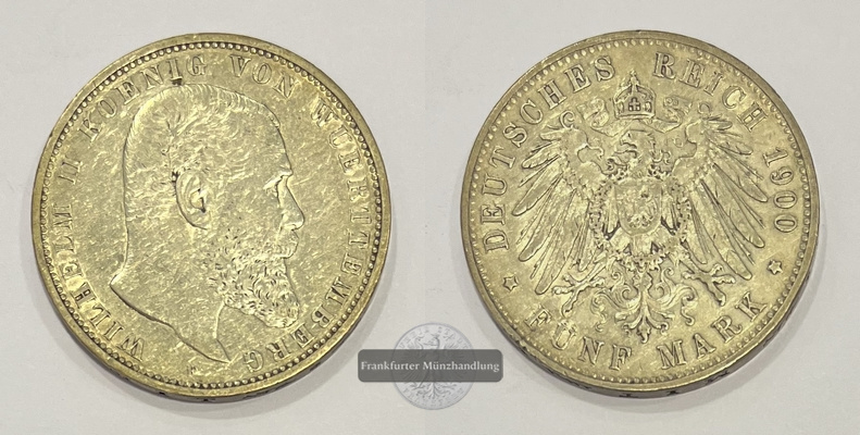  Kaiserreich Württemberg 5 Mark 1900 F  Wilhelm II. 1891-1918  FM-Frankfurt  Feinsilber: 25g   