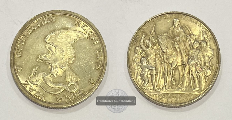  Deutsches Kaiserreich Preussen 2 Mark 1913 Befreiung J#109 FM-Frankfurt Feinsilber:9,9g   