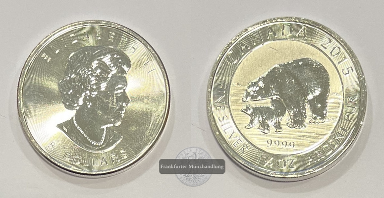  Kanada 8 Dollar 2015 Eisbär 1 1/2 Oz FM-Frankfurt Feinsilber: 46,65g   