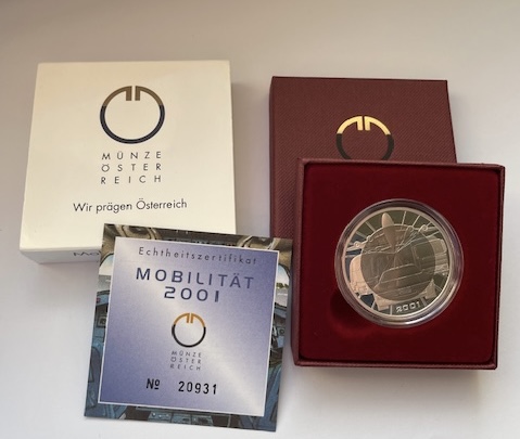 Österreich 100 Schilling Bimetallmünze Silber/Titan Mobilität 2001