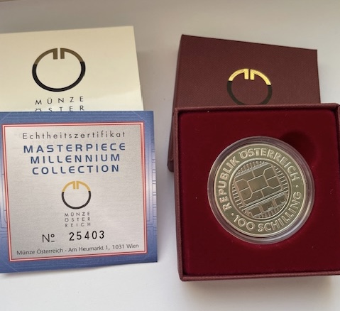 Österreich 100 Schilling Bimetallmünze Silber/Titan Communications 2000