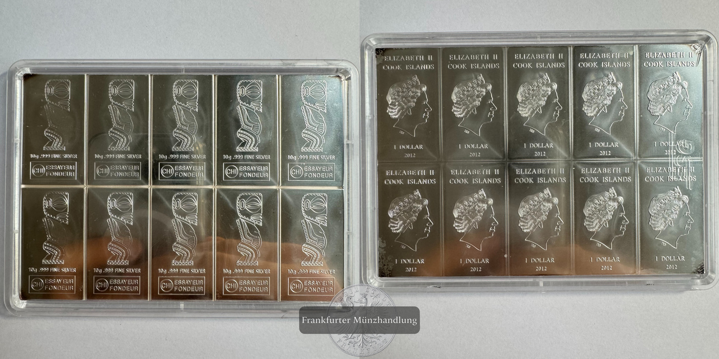  Cook Island Kombi-Silberbarren 10x10g (100g) 2012 FM-Frankfurt Feinsilber: 100g   