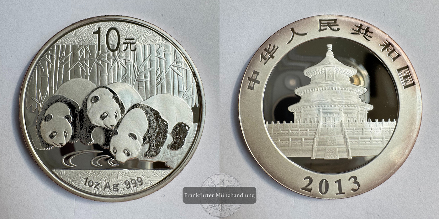  China 10 Yuan (Panda) 2013 FM-Frankfurt KM#2116 Feinsilber: 31g   