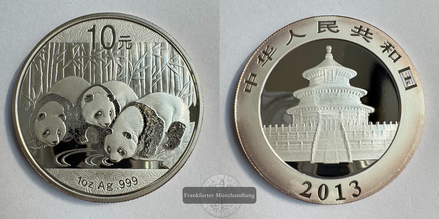  China 10 Yuan (Panda) 2013 FM-Frankfurt KM#2116 Feinsilber: 31g   