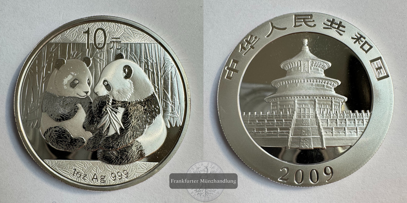  China, 10 Yuan  2009  Panda FM-Frankfurt N#37959 Feinsilber: 31,1g   