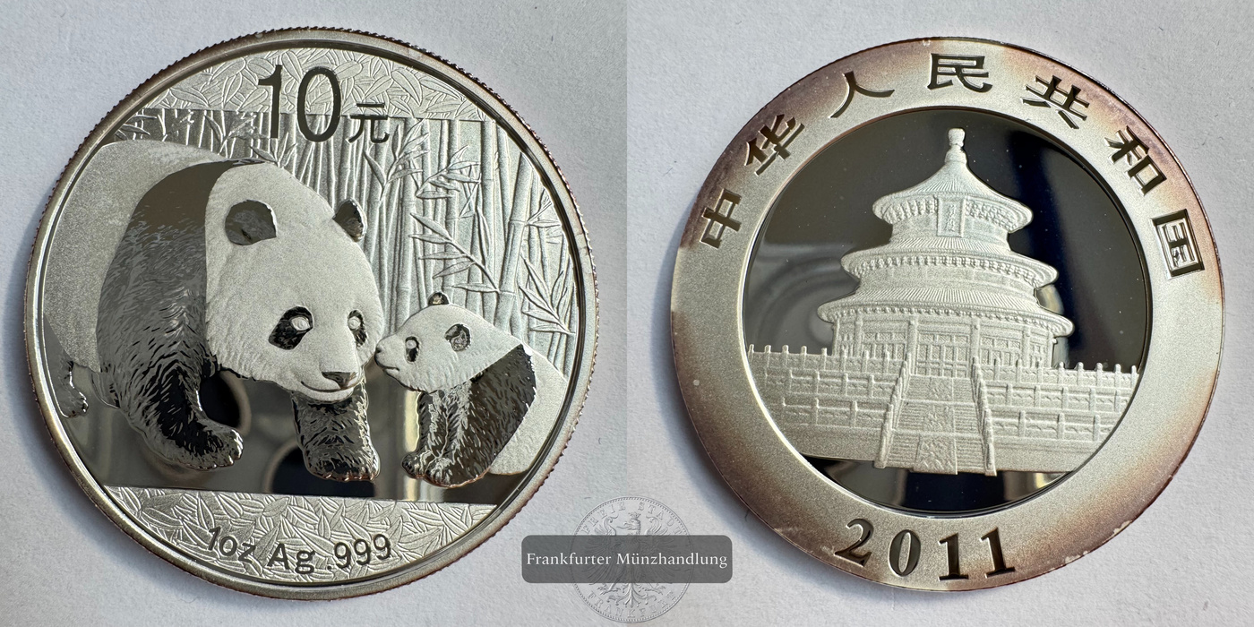  China 10 Yuan (Panda) 2011 FM-Frankfurt KM#1980 Feinsilber: 31g   