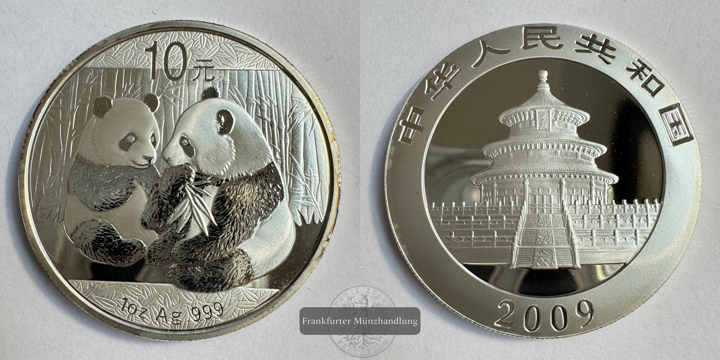  China, 10 Yuan  2009  Panda FM-Frankfurt N#37959 Feinsilber: 31,1g   