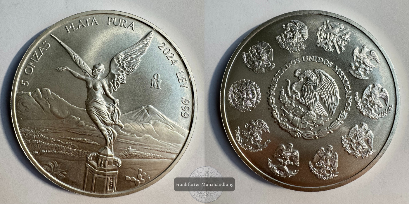  Mexiko 5 Onzas Libertad 2024 (1996-2024) FM-Frankfurt KM#615 Feinsilber: 155,5g   