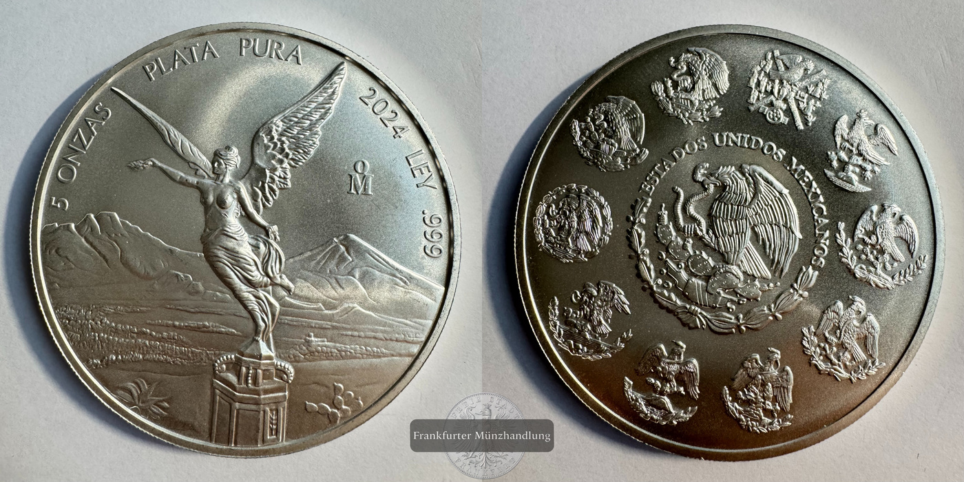  Mexiko 5 Onzas Libertad 2024 (1996-2024) FM-Frankfurt KM#615 Feinsilber: 155,5g   