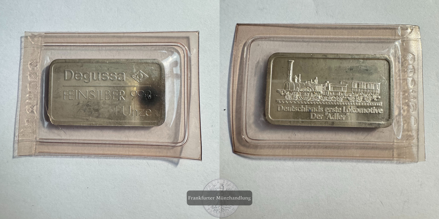  Deutschland Degussa Motivbarren Dt. 1st Lokomotive Adler 1oz / 31,1g FM-Frankfurt Feinsilber: 31,1g   