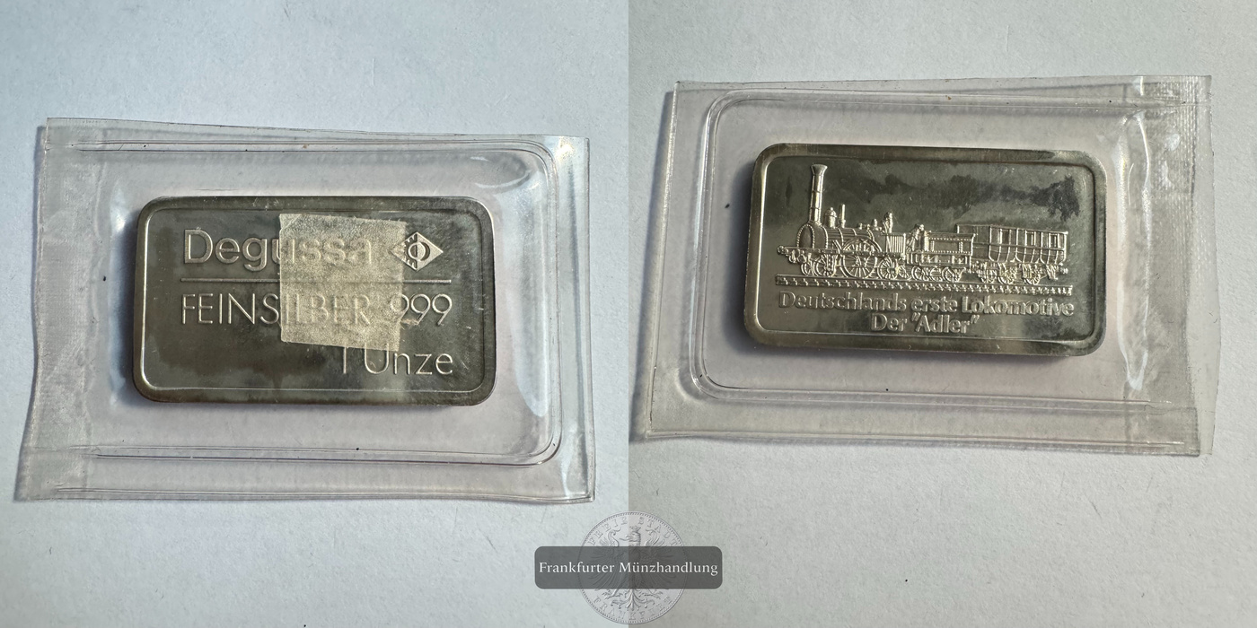  Deutschland Degussa Motivbarren Dt. 1st Lokomotive Adler 1oz / 31,1g FM-Frankfurt Feinsilber: 31,1g   