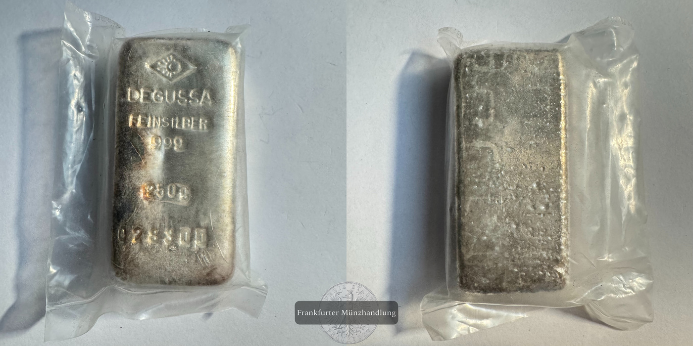  Deutschland.  Silberbarren 250g Degussa  FM-Frankfurt  Feingewicht: 250g   
