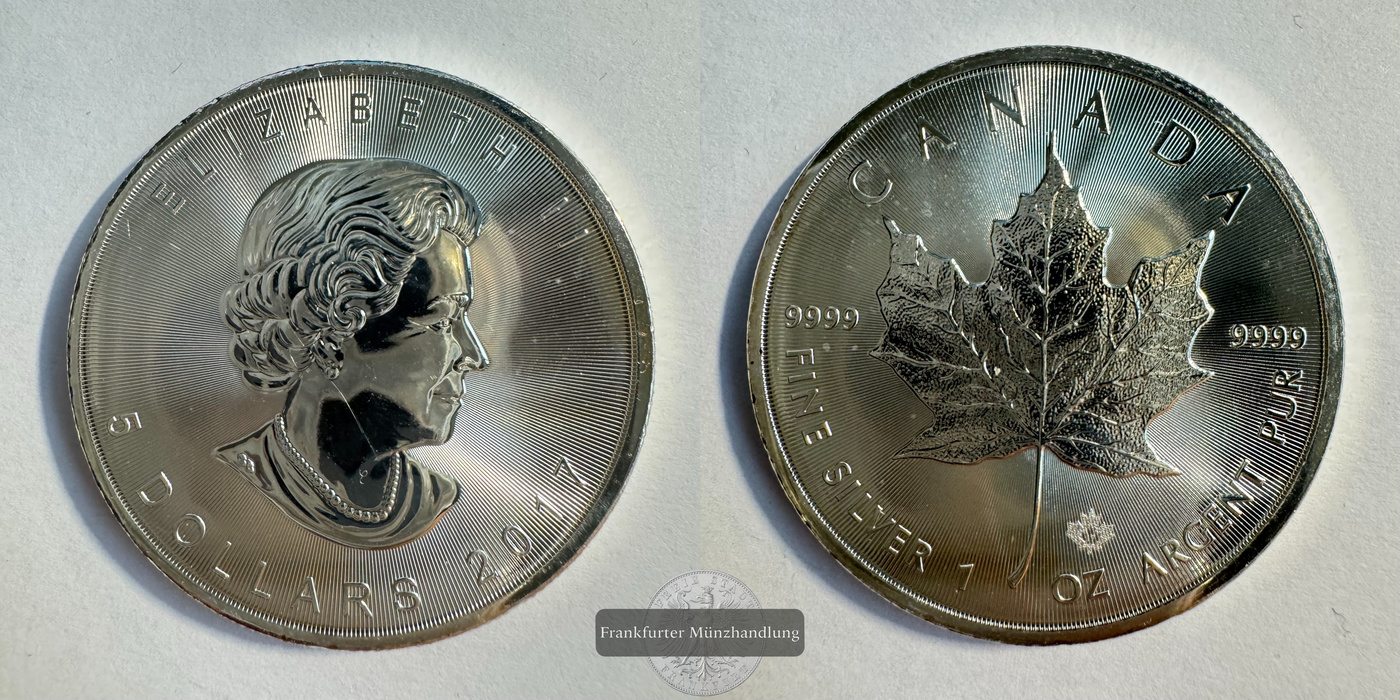  Kanada 5 Dollar 2017 Maple Leaf FM-Frankfurt Feinsilber: 31g   