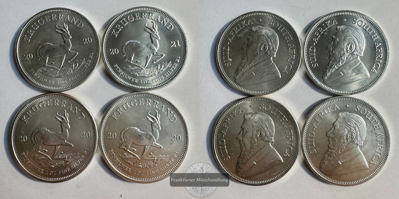  Süd Afrika 4x 1 Rand Silber-Krügerrand 2020-21 FM-Frankfurt KM#691 Feinsilber: 124g   