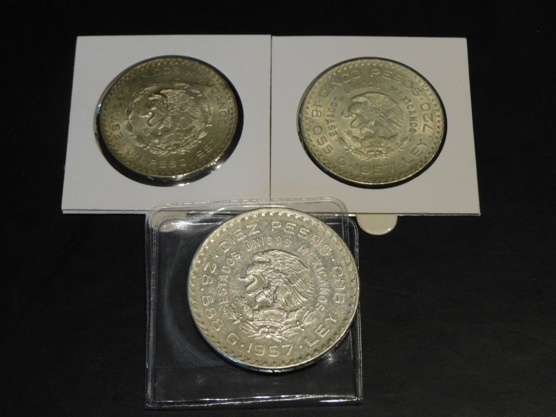  MEXICO 1-5-10 PESOS 1957.GRADE-PLEASE SEE PHOTOS.   