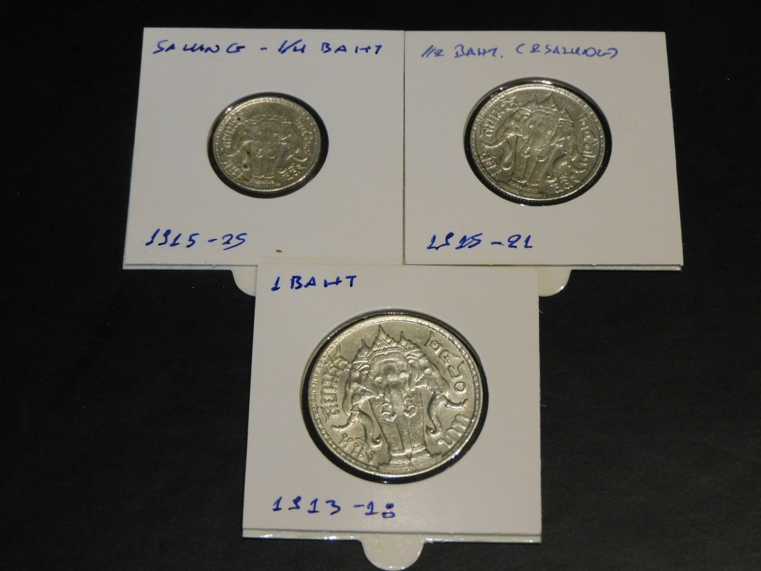  THAILAND 1/3-1/2-1 BAHT 1813-1925.GRADE-PLEASE SEE PHOTOS.   