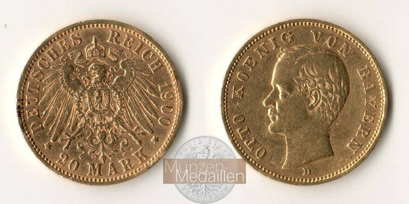 Bayern, Kaiserreich 20 Mark MM-Frankfurt KM#920 Feingold: 7,17g Otto 1900 D 