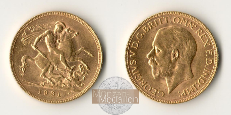 Grossbritannien MM-Frankfurt Feingewicht: 7,32g Gold Sovereign 1931 SA sehr schön