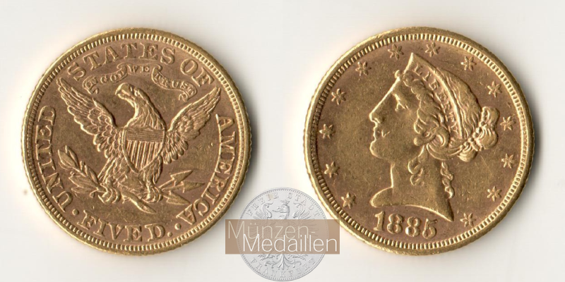 USA  5 Dollar  1885 MM-Frankfurt   Feingold: 7,52g Liberty  