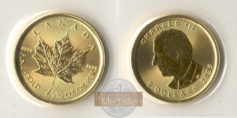 Kanada 5 Dollar MM-Frankfurt Feingold: 3,11g Maple Leaf 2025 prägefrisch / Neuware