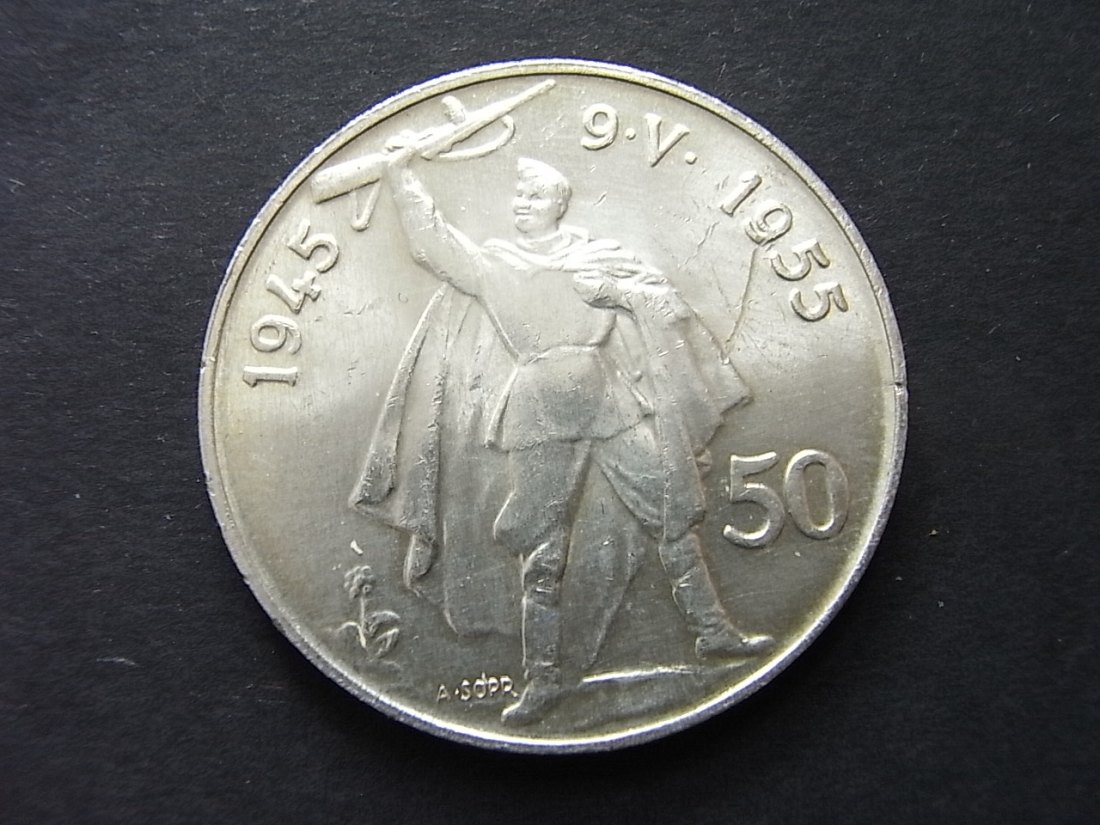  Tschechoslowakei 50 Kronen 1955 stgl Silber   