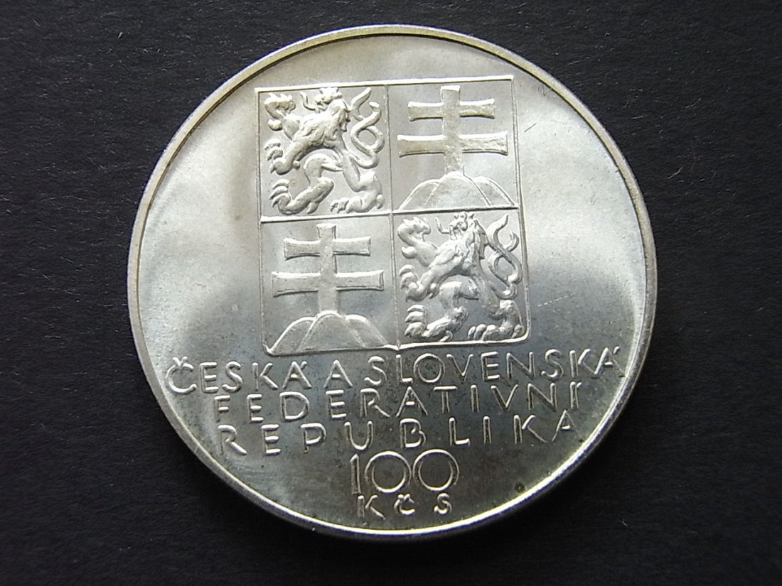 Tschechoslowakei 100 Kronen 1991 Dvozak stgl Silber   