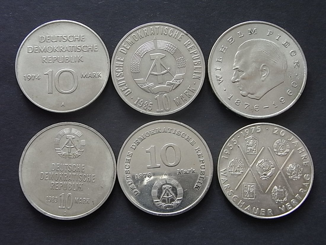  DDR 10 + 20 Mark 6 Stück unterschiedliche Motive vzgl-stgl   