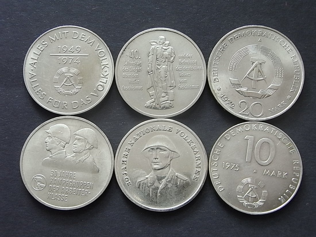  DDR 10 + 20 Mark 6 Stück unterschiedliche Motive vzgl-stgl   