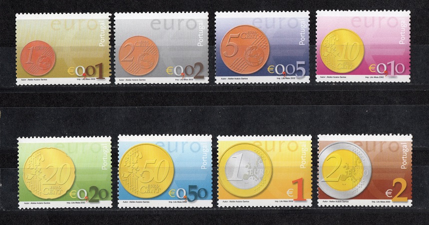  Portugal 2002 Kompl.-Satz DER EURO **Postfrisch/ Gültige Briefmarken   