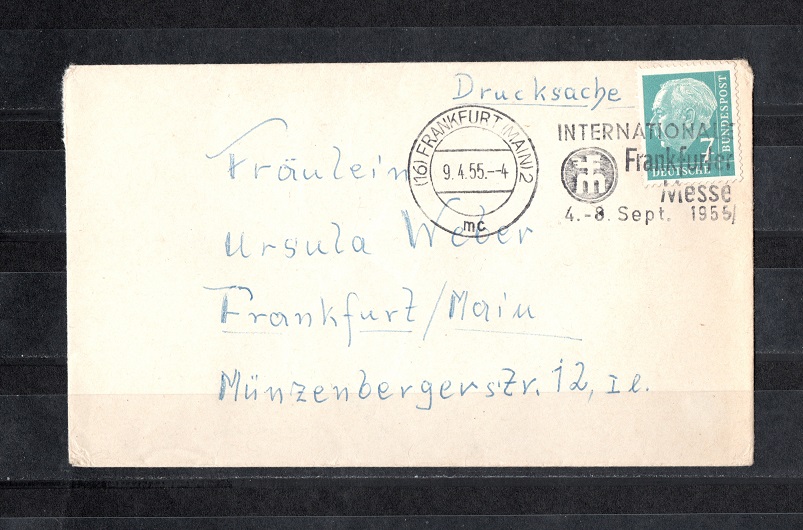  BRD 1954 Brief mit Mi. 181 Echt gelaufen + SST 1955   