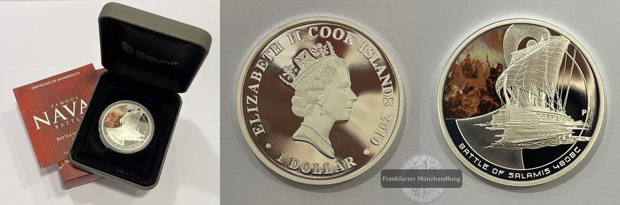  Cook Island.  5 x  1 Dollar 2010 Battle of Salamis.  FM-Frankfurt KM#1473 Feingsilber: 155,5g   