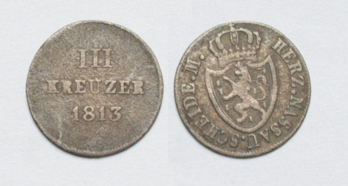  NASSAU 3 KREUZER 1813 Friedrich August und Friedrich Wilhelm 1803-1816 ss   