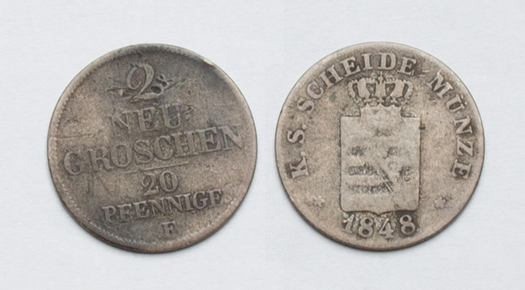  Deutschland/Sachsen 2 Neugroschen 20 Pfennig 1848 F Friedrich AugustII. 1836-1854 ss-   