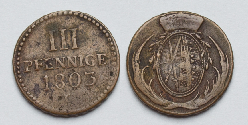  Sachsen-Albetinische Linie 3 Pfennig 1803 C Friedrich August III.1763-1806 ss+   