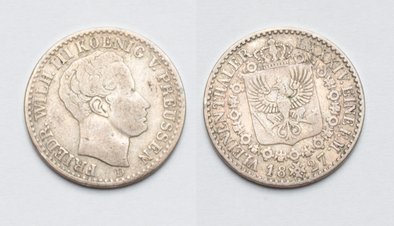  Preussen 1/6 Taler 1827 D Friedrich Wilhelm II. ss+   
