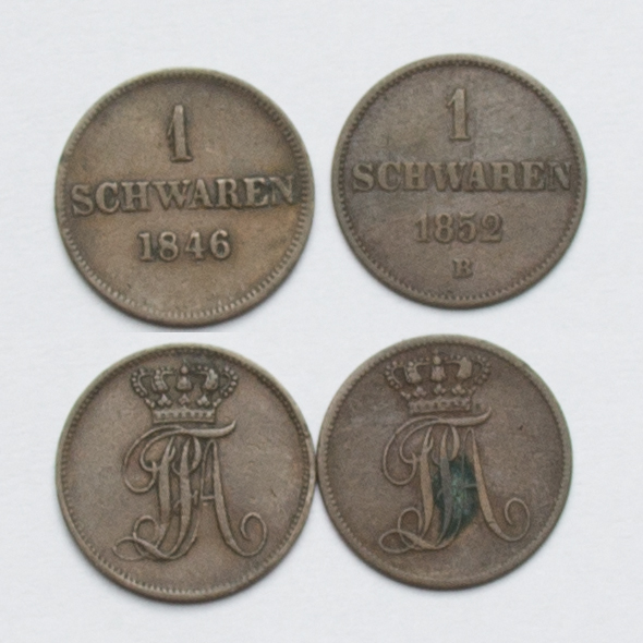  Oldenburg Cu Schwaren 1846 u. 1852 B Paul Friedrich August 1829-1853 gutes ss   
