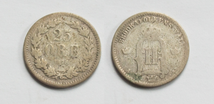  Norwegen 25 Öre 1876 Oscar II. silber   