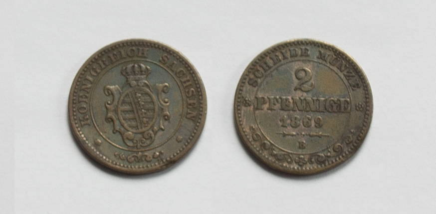  Sachsen-Albertinische Linie 2 Pfennig 1869 B Johann 1854-1873 vz.   