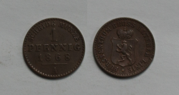  Reuss, jüngere Linie 1 Pfennig 1868 A gutes ss   
