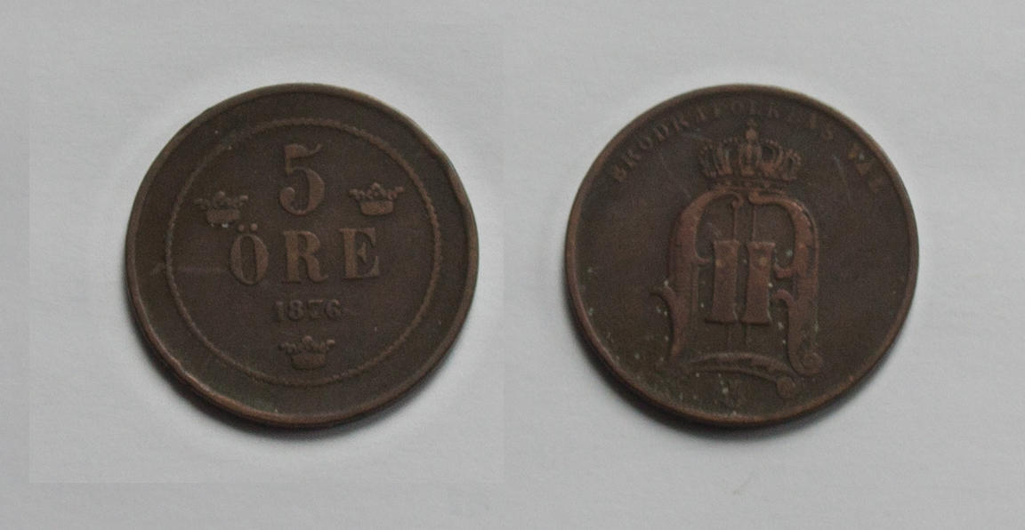  Schweden 5 Öre 1879 Oscar II. Bronze s-ss   