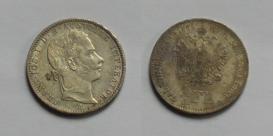  Ungarn 1/4 Forint Silber 1862 B Kremnitz Franz-Joseph I. 1848-1916 vz+   