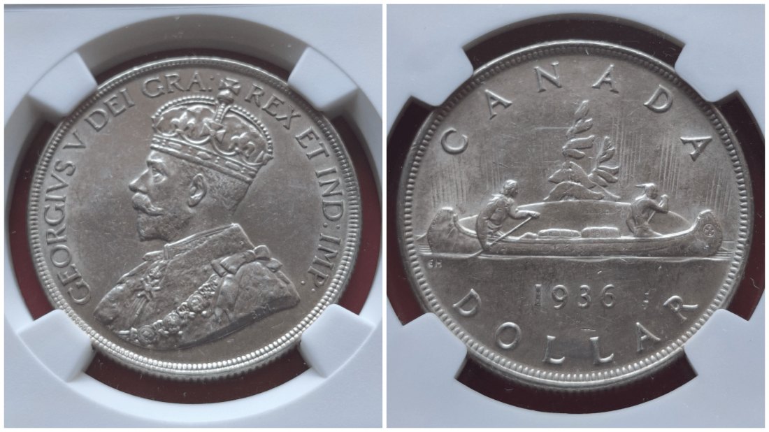  Kanada 1 Dollar 1936 Silbermünze (NGC Gradierte)   